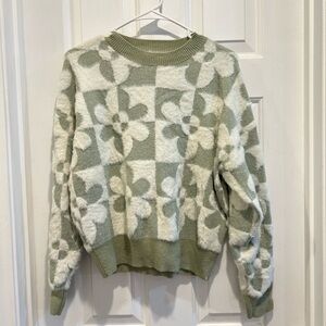 Checkerboard and Flower Print Sweater